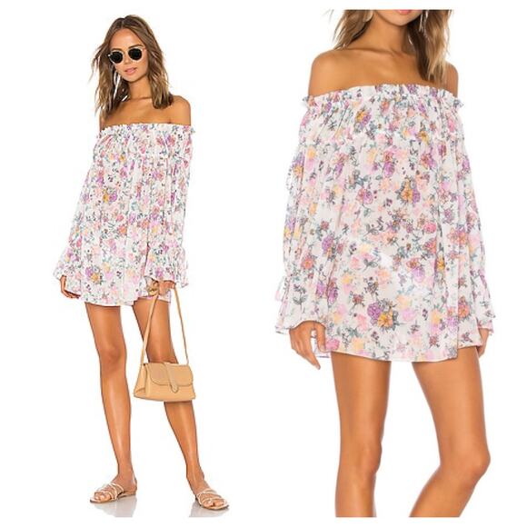 NWT Revolve Tularosa Brogan Off-Shoulder Mini Dress Medium Pink White Floral - Picture 1 of 14